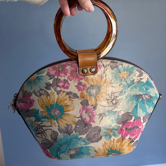 Patricia Nash bag first bloom NEW lucite handle floral leather bowling set